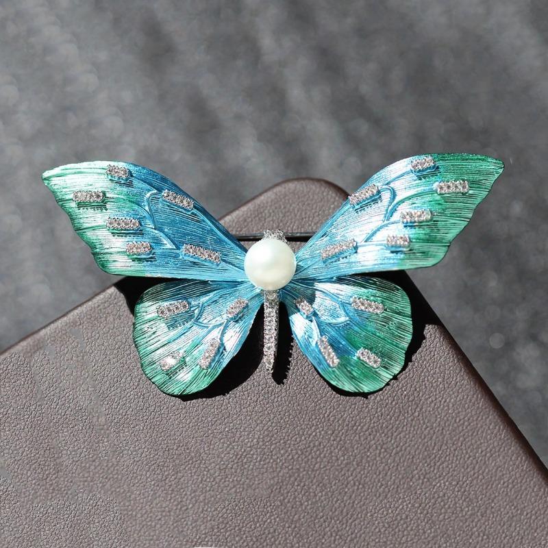 Enamel Butterfly Brooch, Feminine Charm, Pearl Insect Brooch, Design Sense, Niche Brooch