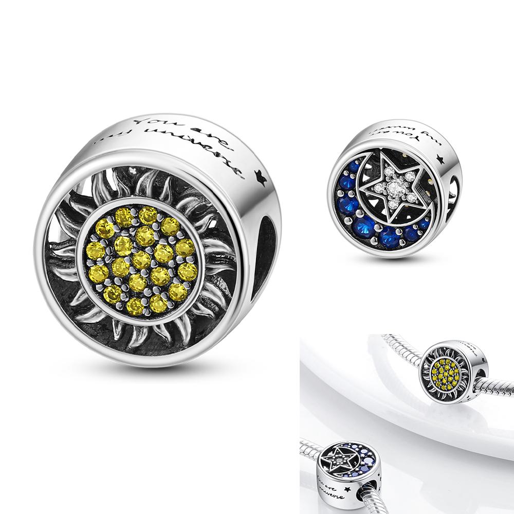 Silver Plated Star Moon Charms Beads for DIY Bracelet Pendant Dangle Women Fine Jewelry Gift