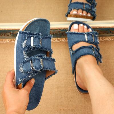 New Women's Comfortable Sandals Women Slip On Wedge Sandals Sports Beach Walking Shoes Summer Fashion Denim Casual Sandals