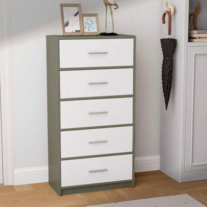 Commode - AKTIVE - 58x30x112 Cm - 5 Tiroirs - Bois MDF - Design Contemporain