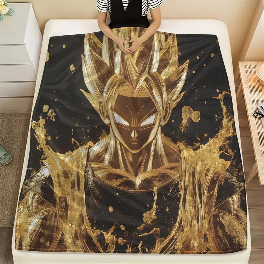 Son Goku Anime Print Flannel Blanket, Suitable for Bedrooms, Sofas, Beds, Chairs, Picnics, Travel -HE31
