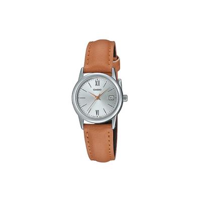 Standard Series Minimalist Retro Small Round Watch Business Casual Fashion Quartz Movement Leather Strap Women Watches Silver LTP-V002L-7B3