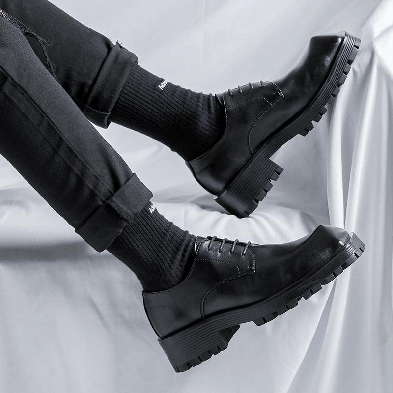 Business Leather Dress Shoe Men Cone Toe Niche Design Fashion Casual Increase Leather Shoes Male Japan Korean Streetwear Commute
