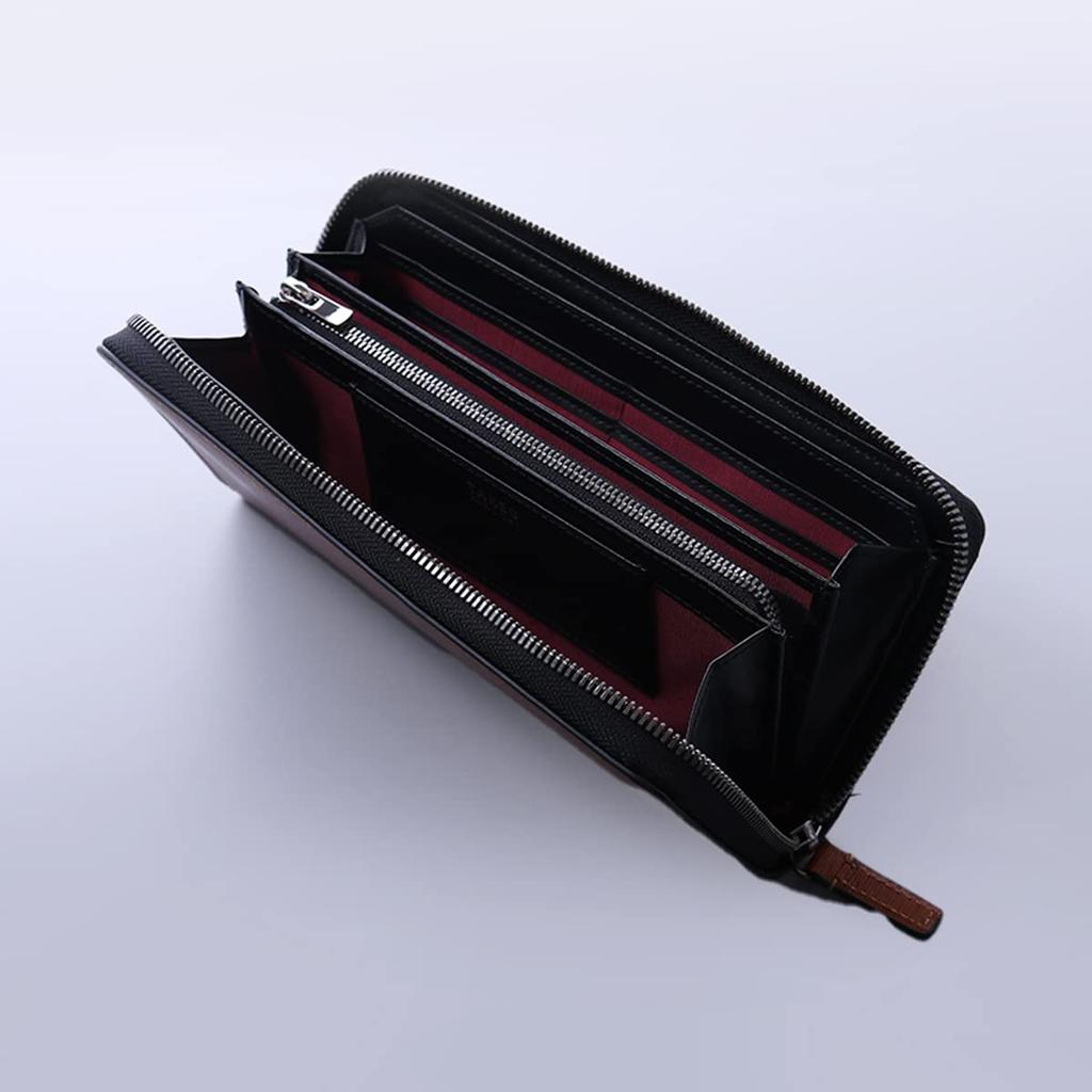 Takeo Kikuchi Long Wallet with Round Genuine Cowhide Chocolate Men's Zipper, Leather, Slide, 345194, Leather, [03]
