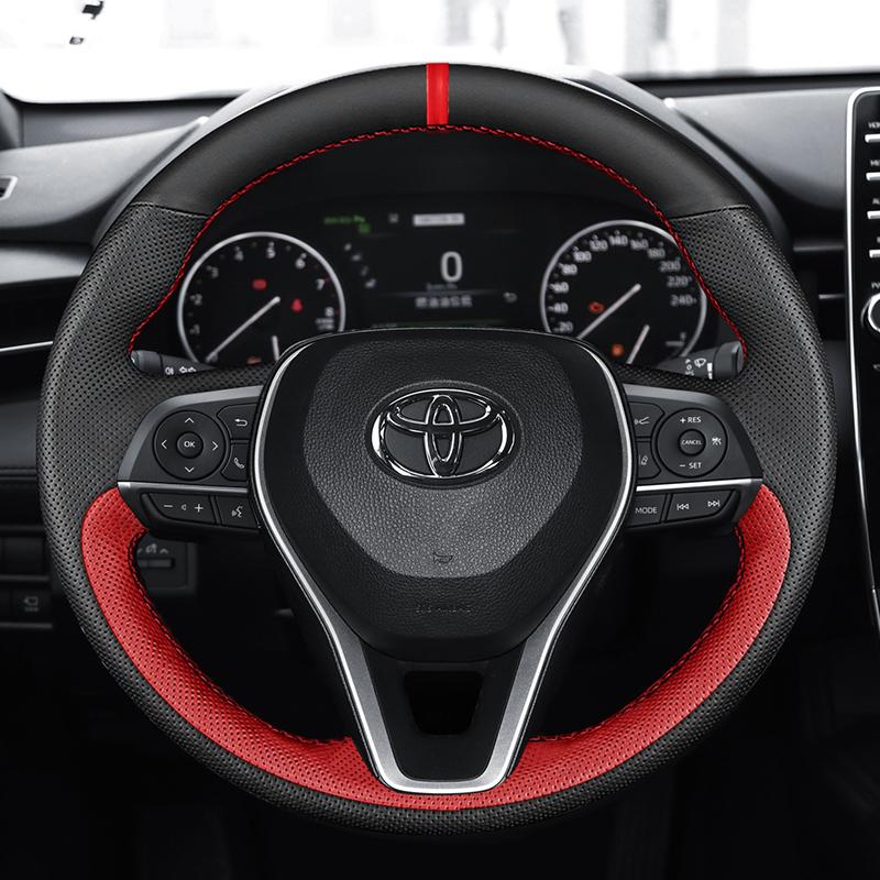 hand-stitched Anti-slip black red Genuine Leather Steering Wheel Cover For Toyota Avalon Camry Crown 2018-2019 Corolla 2018-2020