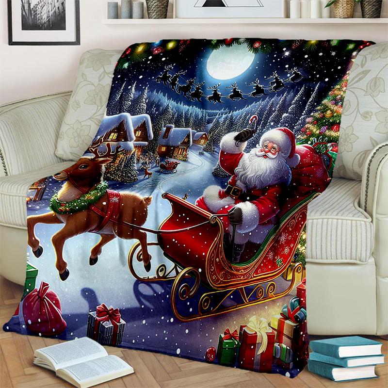 Merry Christmas Cartoon Santa Claus Christmas Tree Festival Gift Blanket,Soft Throw Blanket for Home Bedroom Bed Sofa Cover Kid