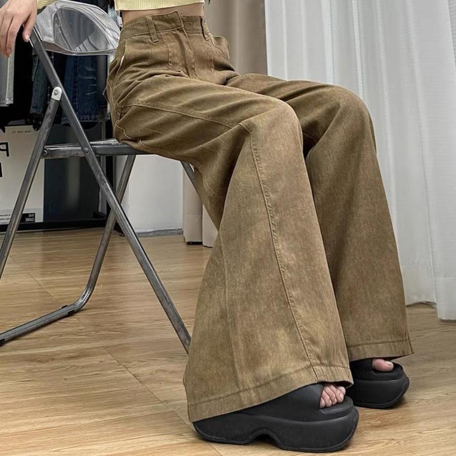 Damskie jeansy z szerokimi nogawkami na wiosnę do mopowania podłogi i z wysokim stanem, luźne, wyszczuplające, proste spodnie dzwony