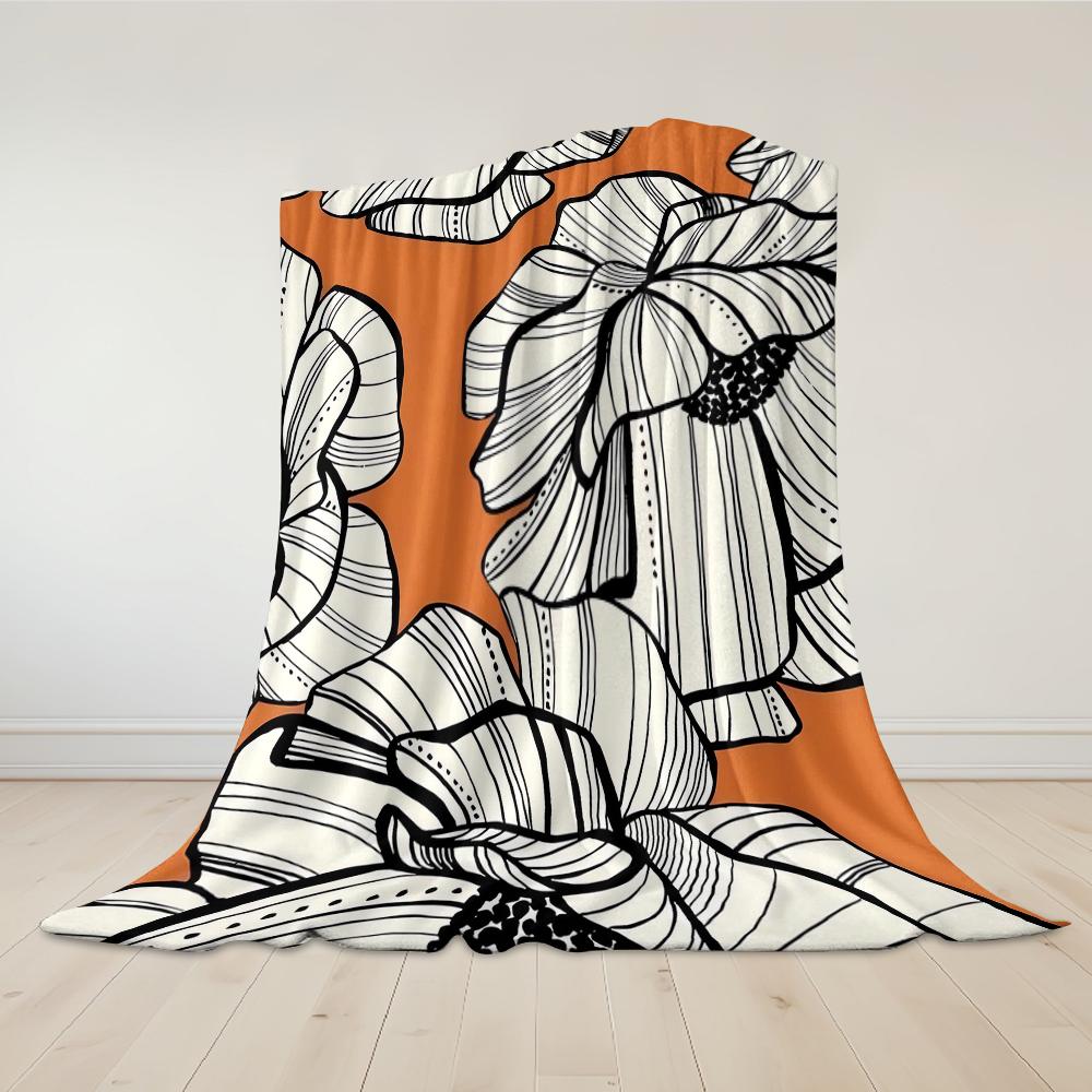Orange Flowers Flannel Blanket Warm Soft Halloween Christmas Couch Warm Cozy Decorative Decor Gift for All Season