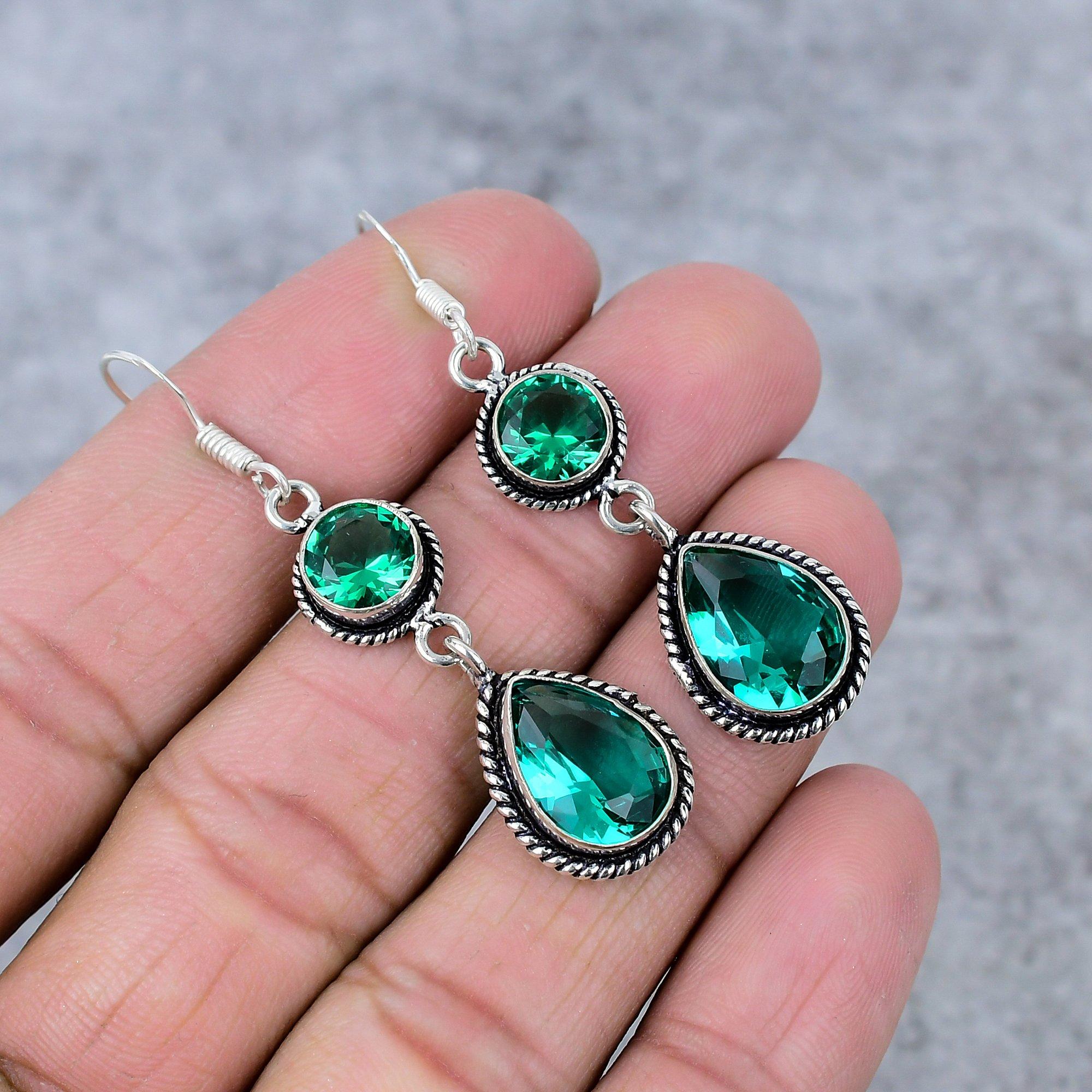 

Green Tourmaline Gemstone Handmade 925 Sterling Silver Earring 2.56 M-348