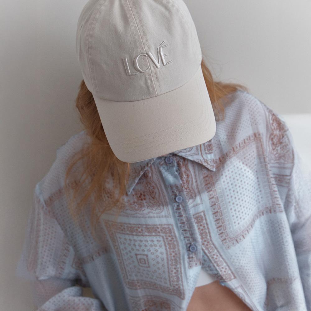Elssibeui Lcve Logo Washed Cotton Ball Cap_Ivory
