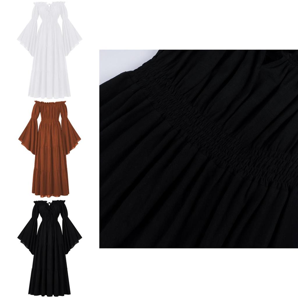Elegant Renaissance Style Off Shoulder Ruffled Long Sleeve Dress For All Genders