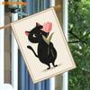 1pc In Spring, Black Cats And Tulip Patterns FlagDouble-Sided Garden Flag Courtyard Decoration, Outdoor Decoration, Lawn Decoration, Flag Solely