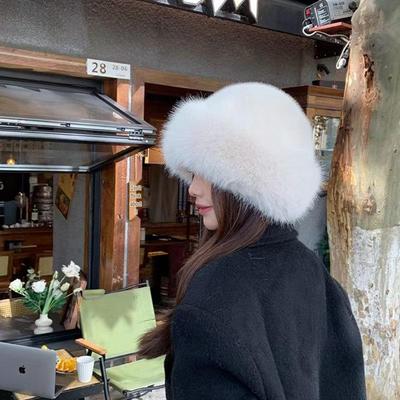 Women's Luxury Faux Mink Fur Bucket Hat - Autumn/Winter Versatile Plush Design with Large Circumference and Ear Protection.