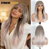 FREEDOM Synthetic Lace Front Wigs For Women Straight Layered Pre-cut Lace Wig With Bangs 20" Ombre Brown Blonde Pink Cosplay Wig