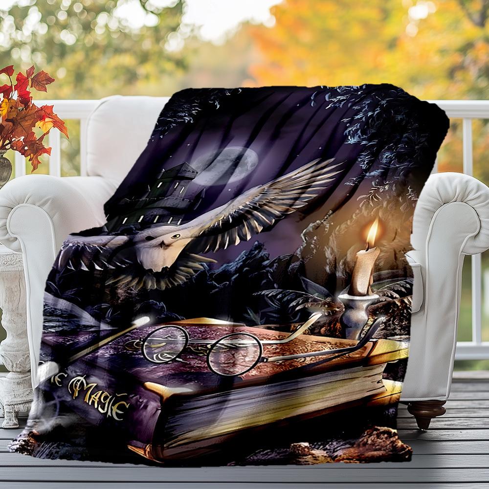 1pc magic castle owl Outdoor Flannel Throw Blanket All Season Soft Warmth,Home Decor 1031150