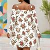 Women Plus Size Cold Shoulder Long Sleeve White Floral Printed Dress