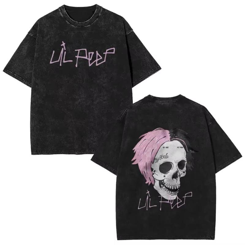 Wyprane Vintage Raper Lil Peep Koszulki z Dwustronnym Nadrukiem Unisex Moda Damska Hip Hop Oversize Krótki Rękaw Koszulka Streetwear