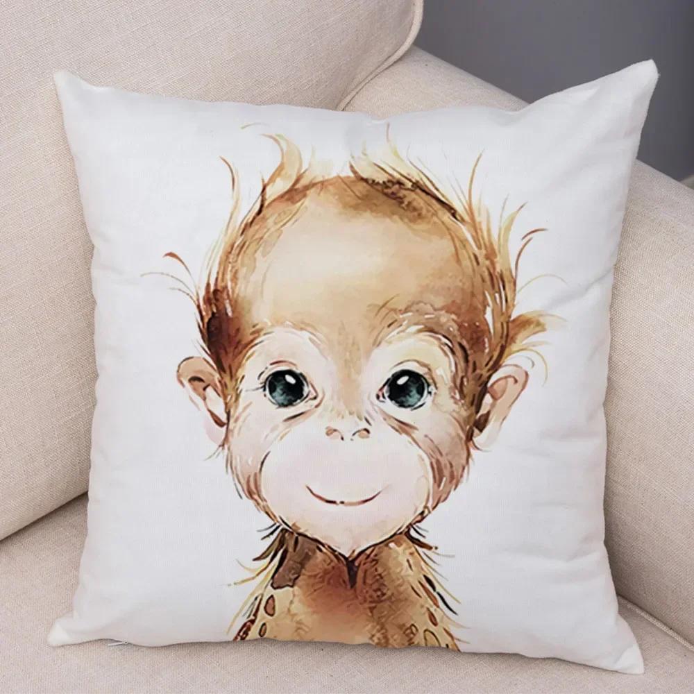 Aquarell niedliche Tier Kissenbezug Sofa Home Decor Zebra Giraffe Nilpferd Affe Löwe Fuchs Kissenbezug Kissenbezug