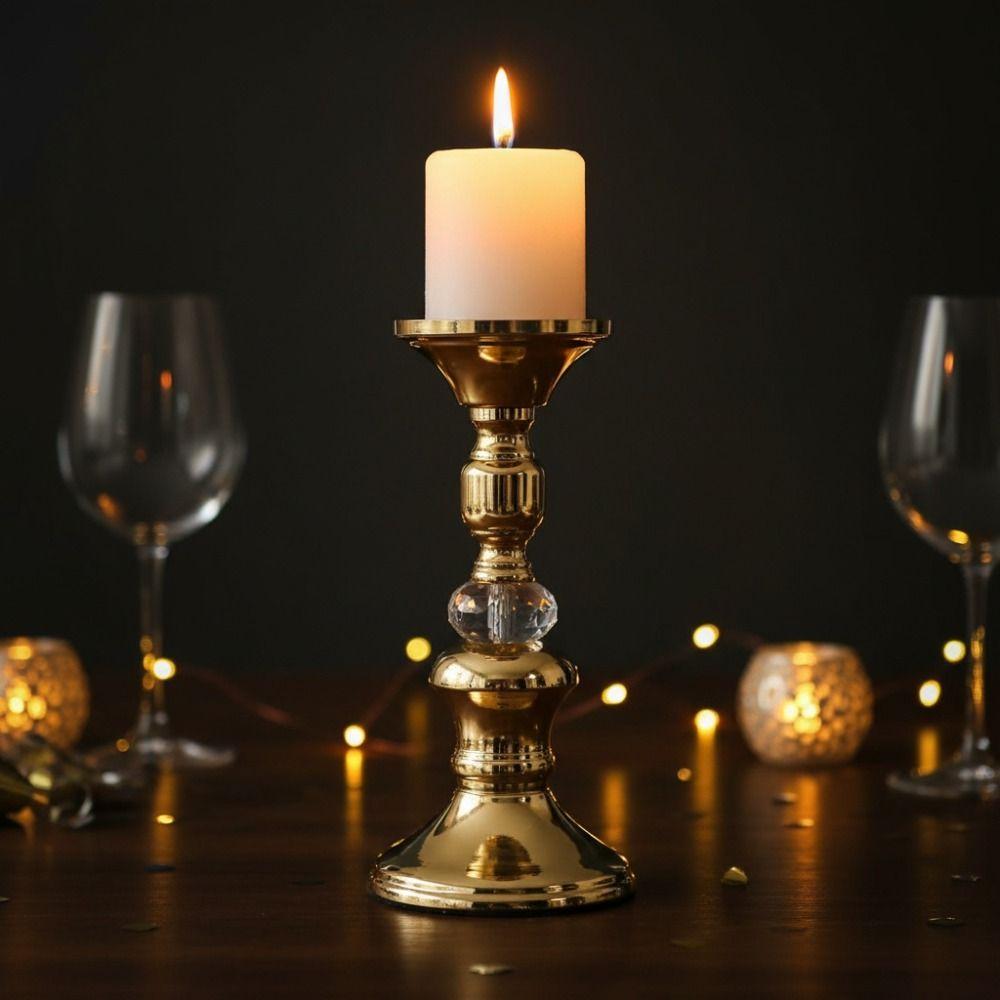 Vintage Gold Metal Pillar Candlestick Non-slip Bottom Candle Stand Table Candle Holder  Party