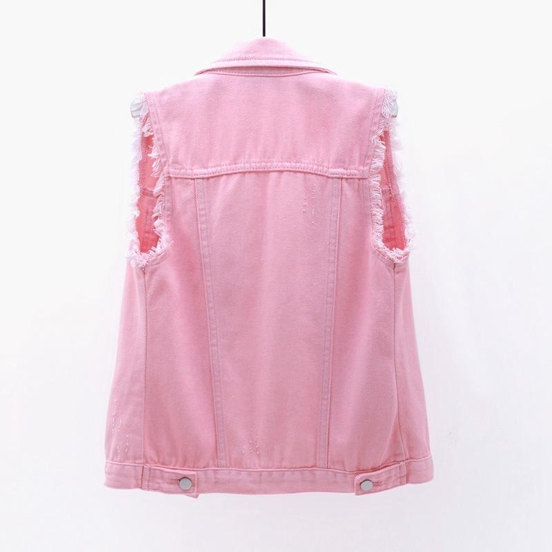 Women Single Breasted Denim Vest Autumn Winter Solid Casual Turn Down Collar Pocket Sleeveless Short Jean Coat Streetwear
