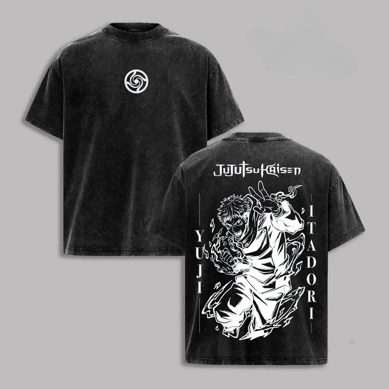 

Anime Jujutsu Kaisen Itadori Yuji Graphic T Shirt Men Short Sleeve Clothing Oversized Tshirt Washed Cotton Tee Harajuku T-shirt XXL чёрный