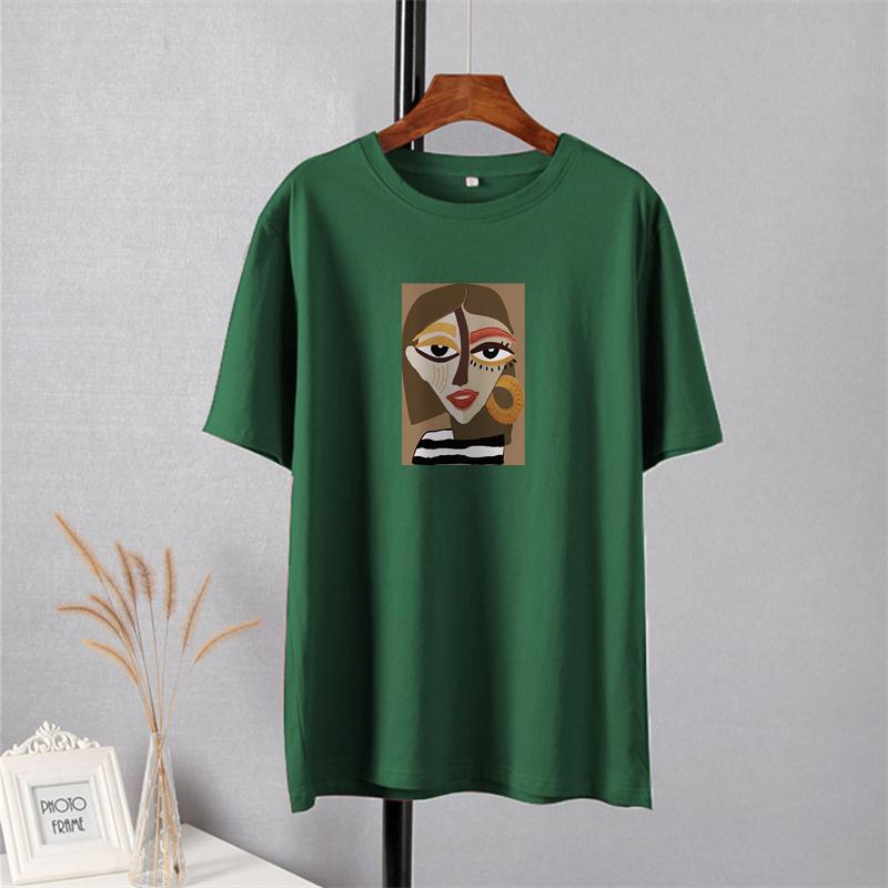 Shellsuning Casual Oversize Aesthetic Art Printed Tshirts Women 2023 Summer New Vintage Cotton Soft Basic Tees Female Fashion Korean Harajuku Tops