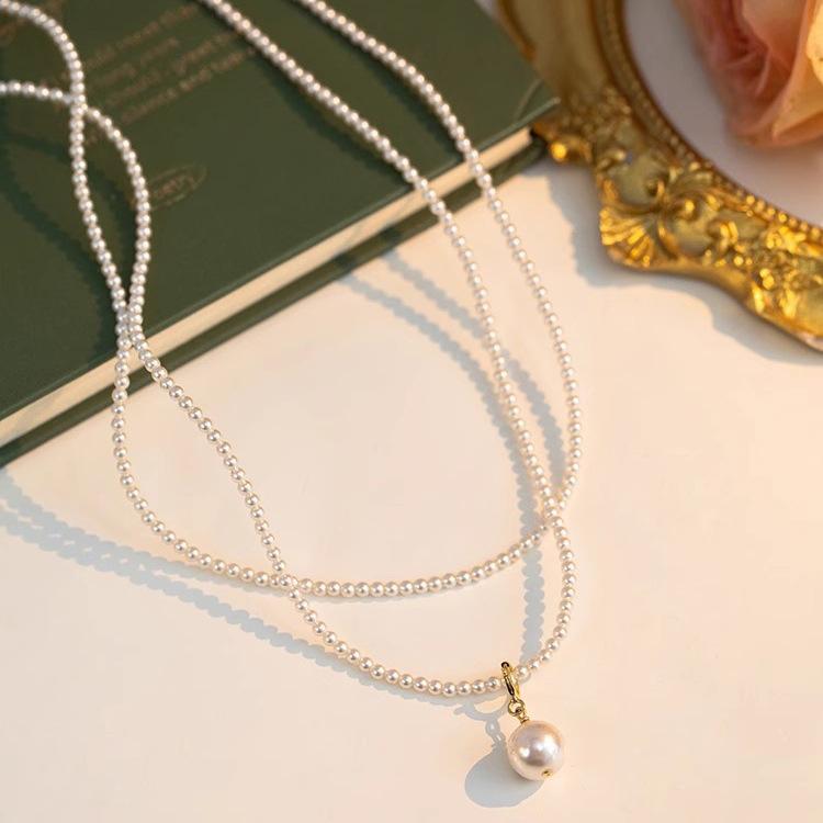 Retro Woven Double-layer Pearl Necklace Light Luxury Niche Design Collarbone Chain Neck Chain 2025 New Trendy