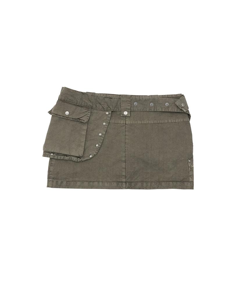 No Extra Touch Dyed Belted Bag Studded Mini Skirt Shorts (Khaki) / 26Smsk002Kh