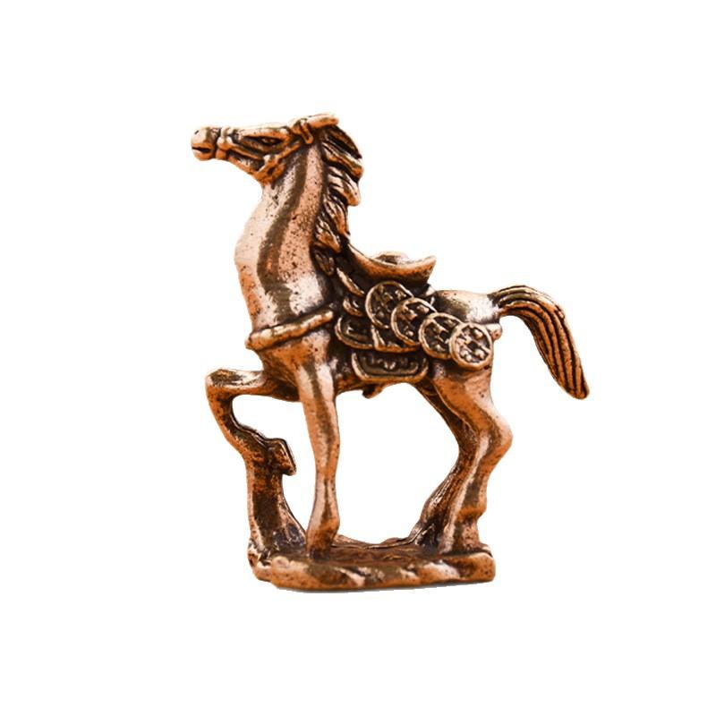 Brass Horse Step On Coins Lucky Statue Feng Shui Desk Ornament Zodiac Animal Figurines Miniatures Pure Copper Crafts Collections