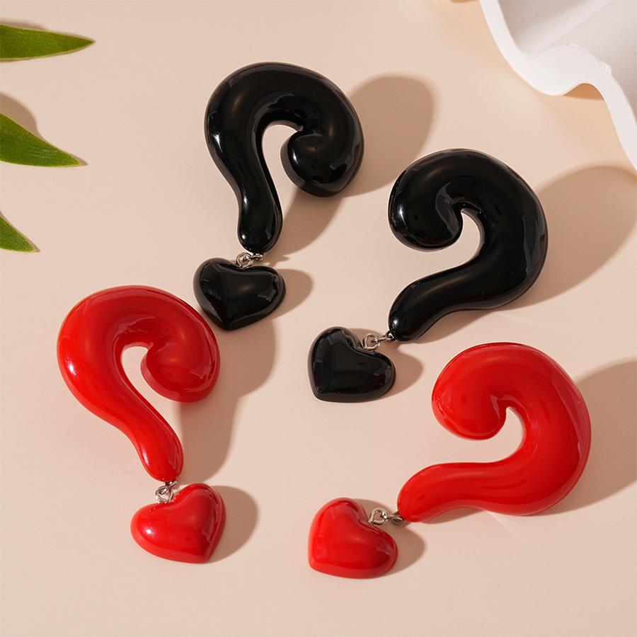 Oil Dripping Question Mark Love Silver Needle Earrings Simple Temperament High-end Earrings for Women