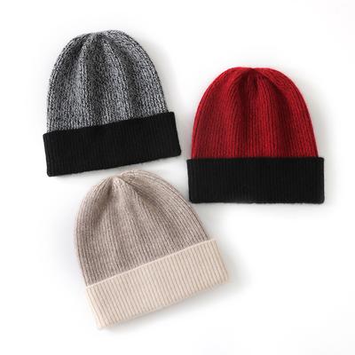 Cashmere Autumn and Winter New Style Women's High End Color Blocked Striped Warm Fashion Knitted Casual Toe Head Cuff Hat