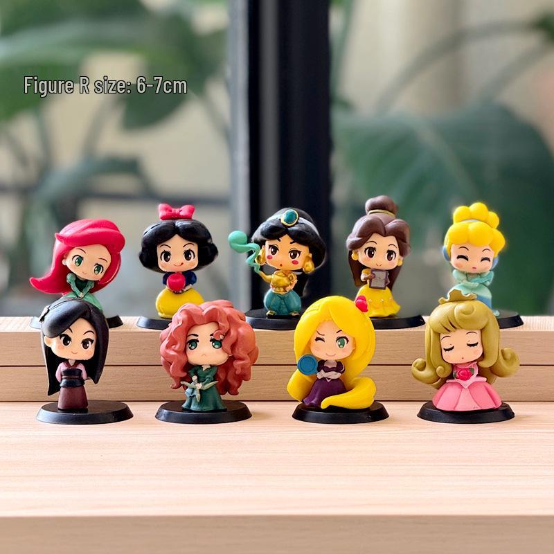 9-Piece Cute Princess Figurine Set: Alice, Mermaid, Snow White Ornaments for Girls