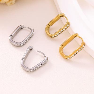 European and American High-end Rectangular Earrings with Diamonds, Simple Fashion Trend Earrings, Niche High-end Stainless Steel Earrings