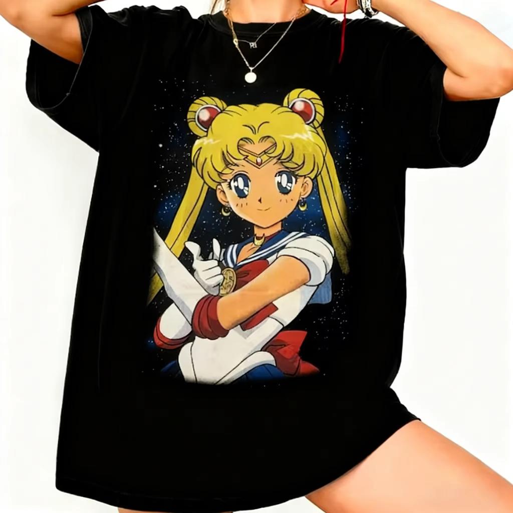 Sailor Moon Retro Jaren 90 Anime Grafisch T-shirt Zomer Katoen Unisex Dames Tee Streetwear Casual Trend Korte Mouw Koppel Hip Hop Top