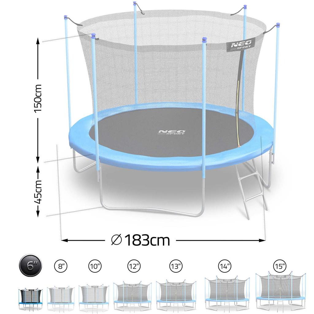 Gartentrampolin 6 Fuß/183 cm mit Innennetz und Leiter Neo-Sport