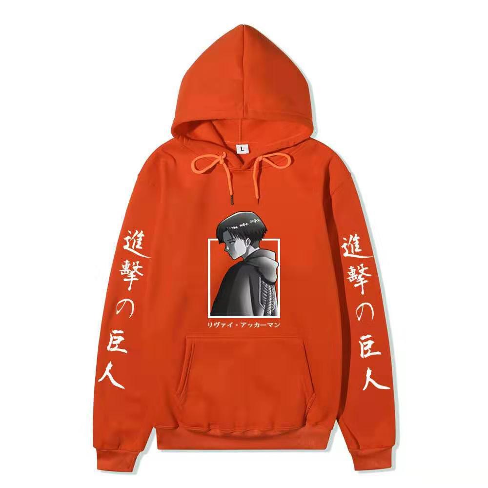 Attack on Titan Levi Ackerman Hoodie Unisex Fleece Sweatshirt Japanese Text Double Sleeve Print Autumn Winter Pullover