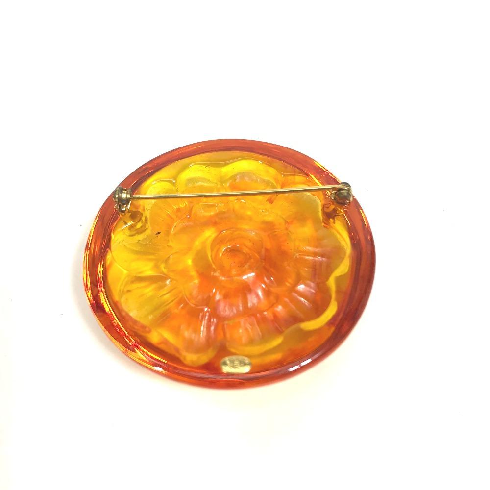 Chanel Brand Accessories 96A Camellia Circle Type Brooch Plastic Orange
