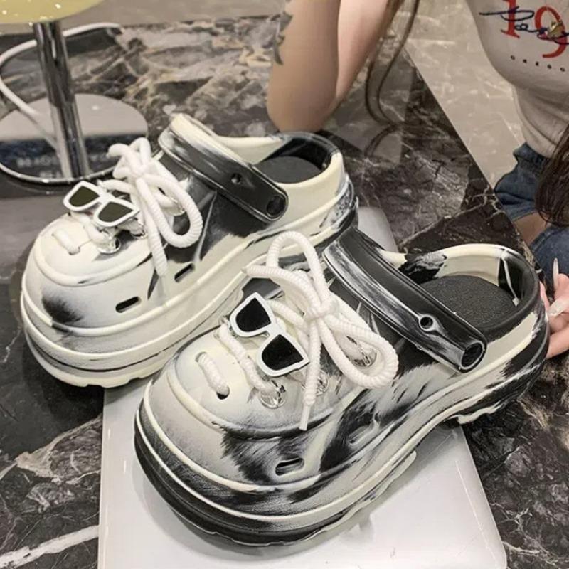 Women's Croc Shoes Thick Sole Increased Anti-Slip Two-Wear Beach Baotou Sandals Summer Baotou Slippers