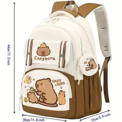 Capybara Casual Backpack Lightweight Polyester School Bag with Adjustable Straps Large Capacity Zip Closure & Front Pocket | Playful Cartoon Design