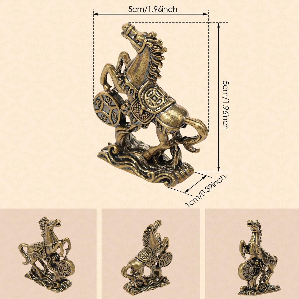 Horse Statue Feng Shui Ornament Mini Brass Horse Mascot Figurine Decor for Collectible Home Tea Pets Office Tabletop Car Decor