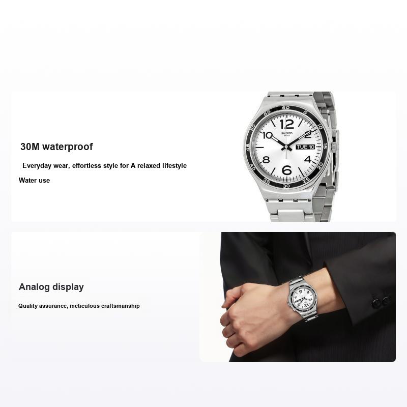 Swatch Quartz Movement 30M Water Resistant Watch 43Mm Silver Dial Stainless Steel Bracelet Men watches YGS766G Silver Dial