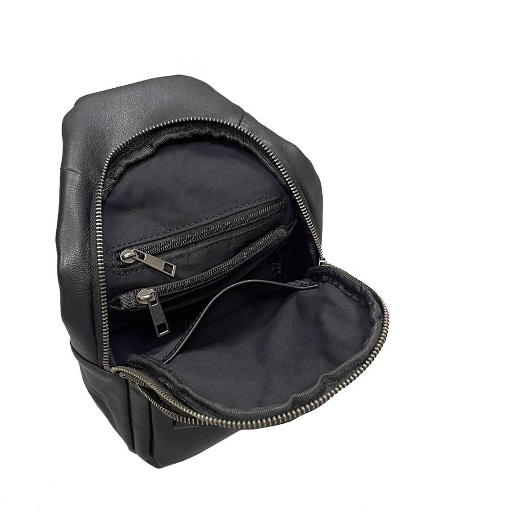 Men'S Breast Bag, Genuine Leather Men'S Bag, Casual Small Shoulder Bag, Large Capacity Messenger Bag, Black Cowhide.