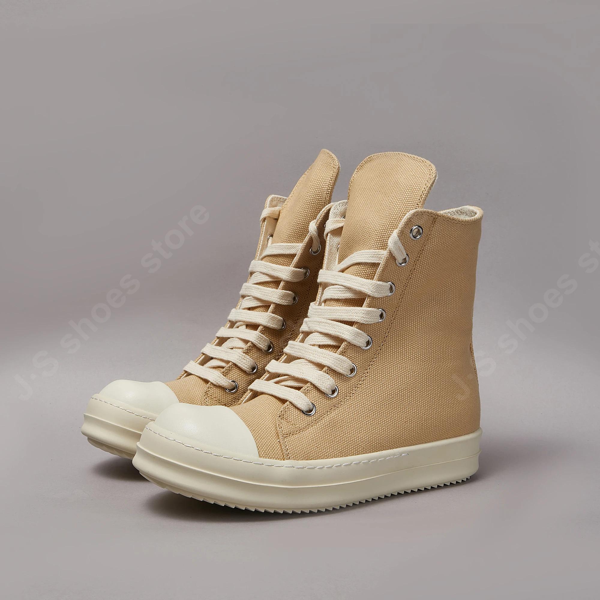 

Ro Classic Sneakers Apricot Canvas Men Casual Shoes Women Sneaker High Top Shoe Ankle Boot Luxury Lace Up ZIP Thick Sole Boots 34