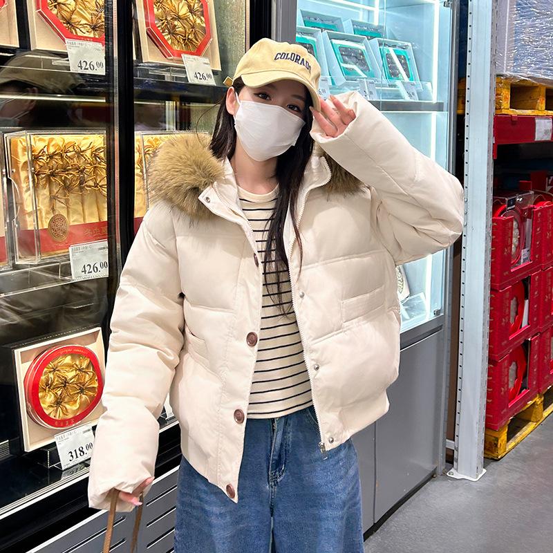 Large fur collar short down cotton jacket women's winter 2025 new loose thickened winter