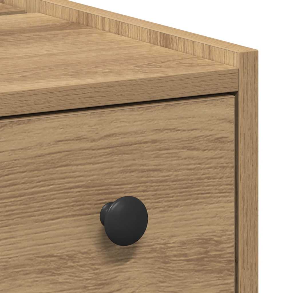 Narrow Bathroom Cabinet with Casters Artisan Oak Wood Based Material