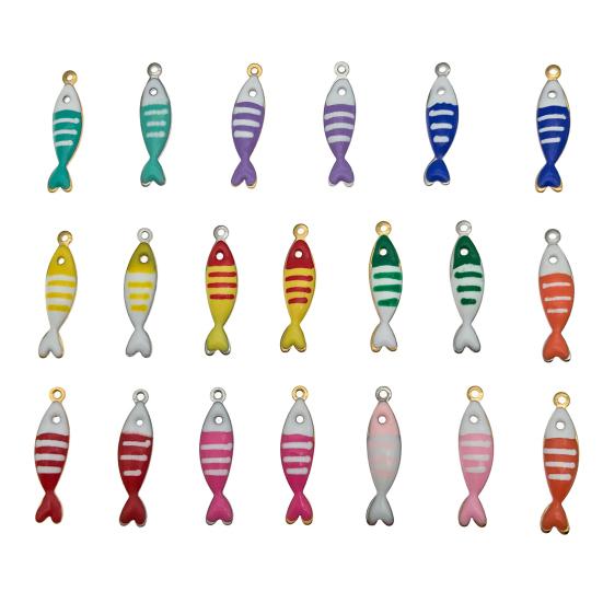 20Pcs Enamel Fish Charms Stainless Steel Fish Pendants Double-sided Striped Mini Fish Charms for DIY Jewelry Making Earring Necklace Bracelet Keychain