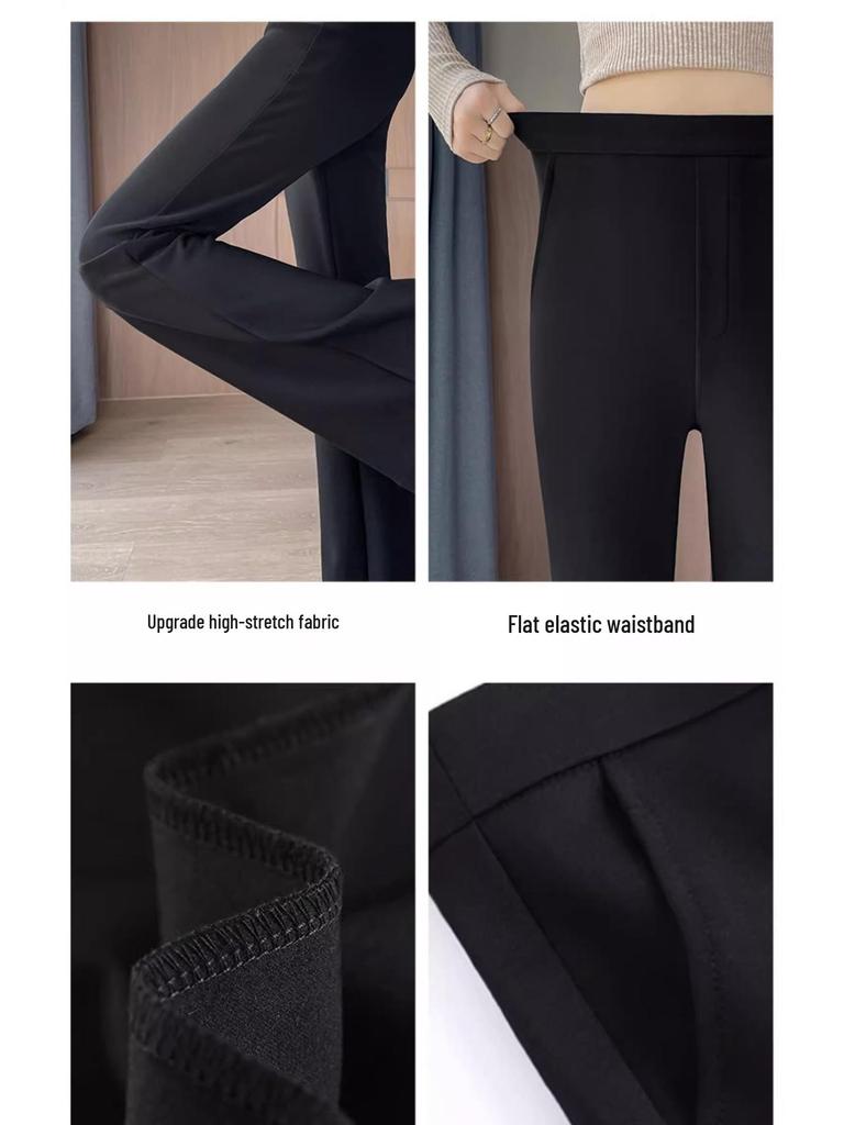 Women's 2025 High Waist Micro Flare Black Pants - Slimming, Elastic, Drape Design for Summer