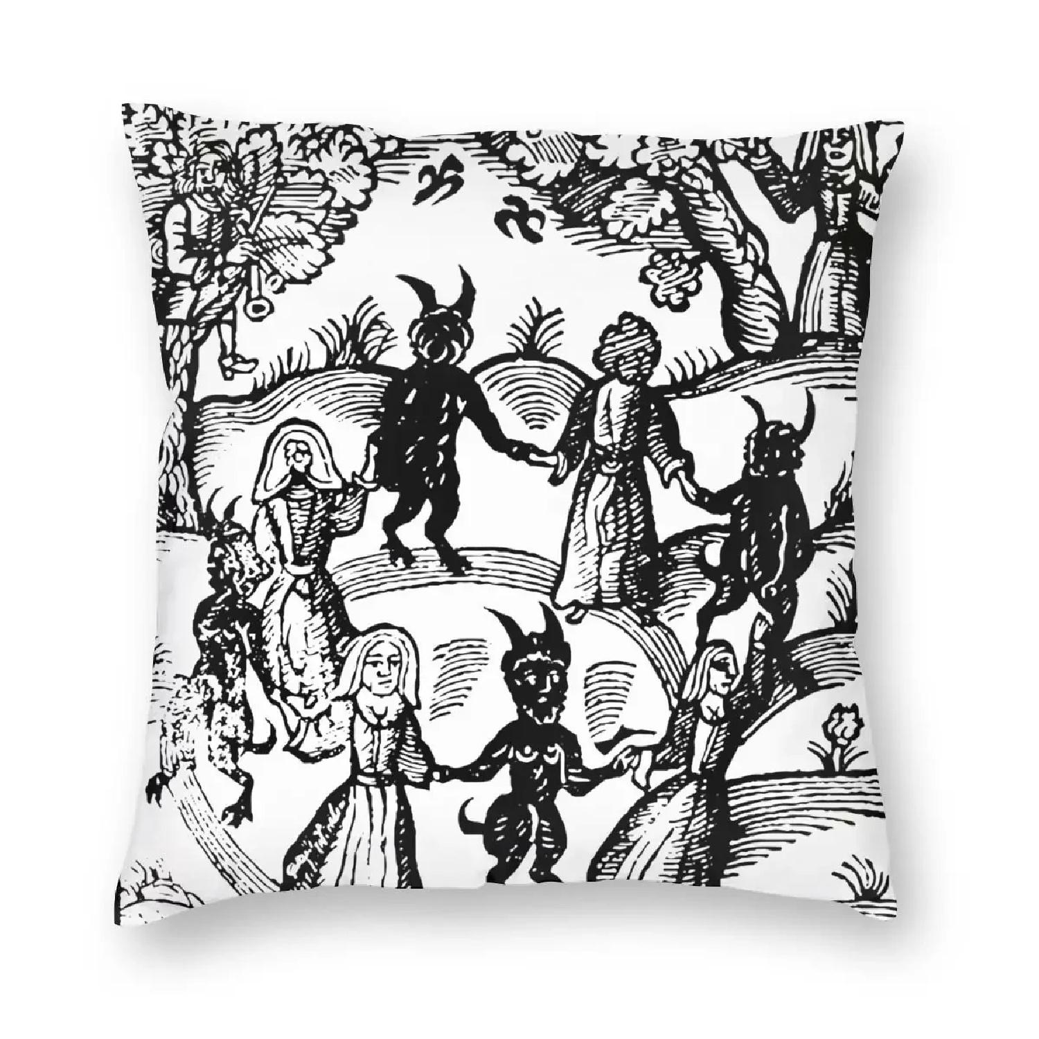 Dance With The Devil Square Pillow Case Throw Pillow Skull Goat Bohemian Pagan Wiccan Horror Vintage Pillow Home Decor, 30x30cm