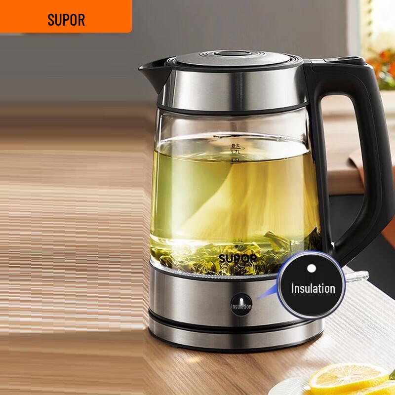 SUPOR 1.7L Glass Electric Kettle with Keep Warm CN plug (adapter included)