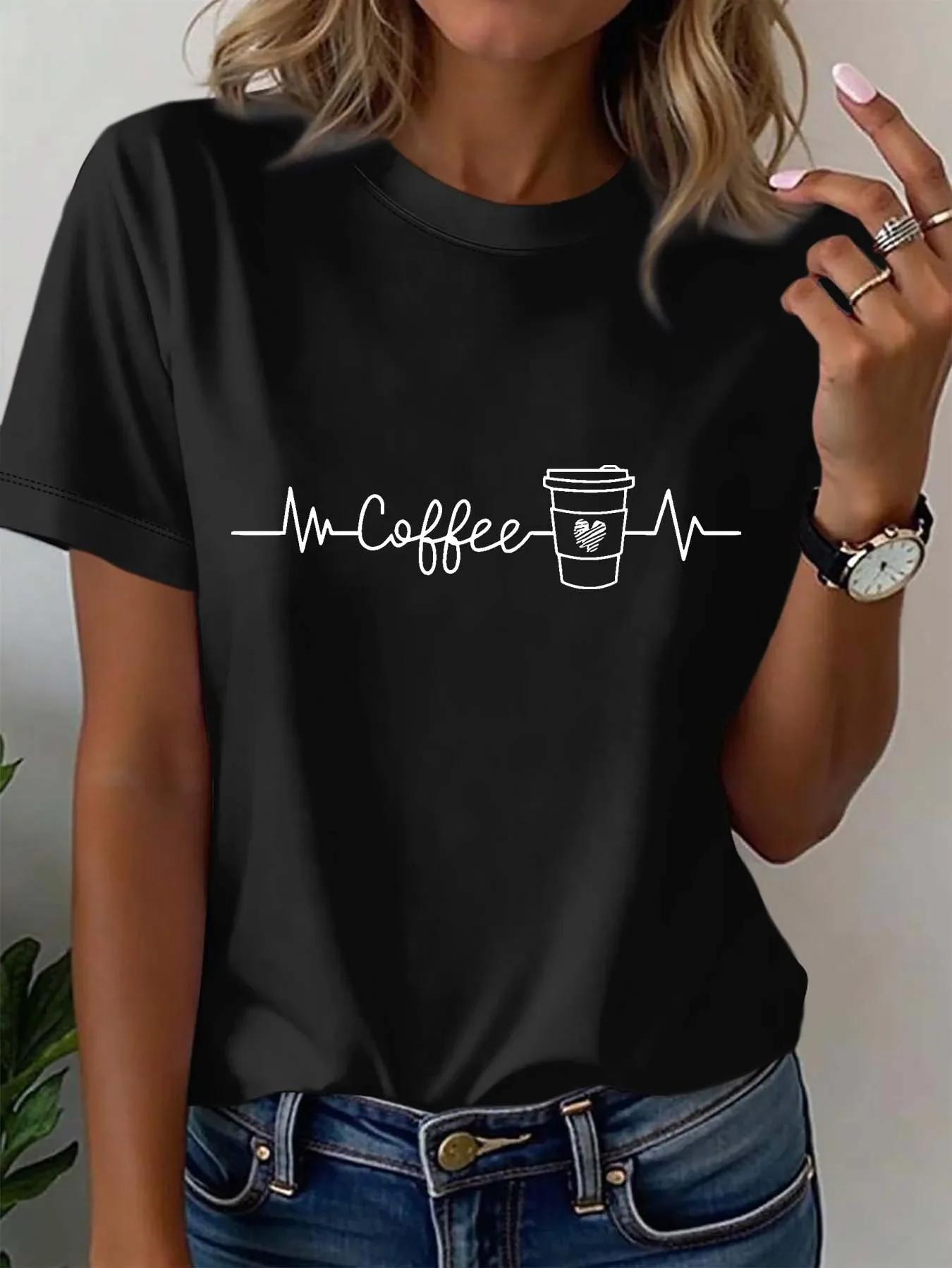 повседневная футболка на кофейную тематику, шесть цветов, короткий рукав, с уникальным принтом 4XL